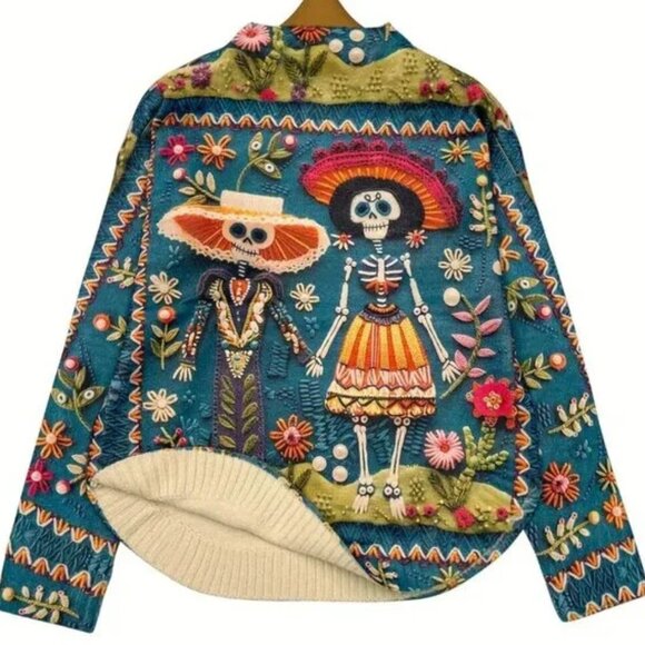 Artsy Day Of The Dead Fairytale Fantasy Colourful Crew Neck Sweater - Picture 2 of 4